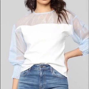 Fashion nova white and light blue top sweater